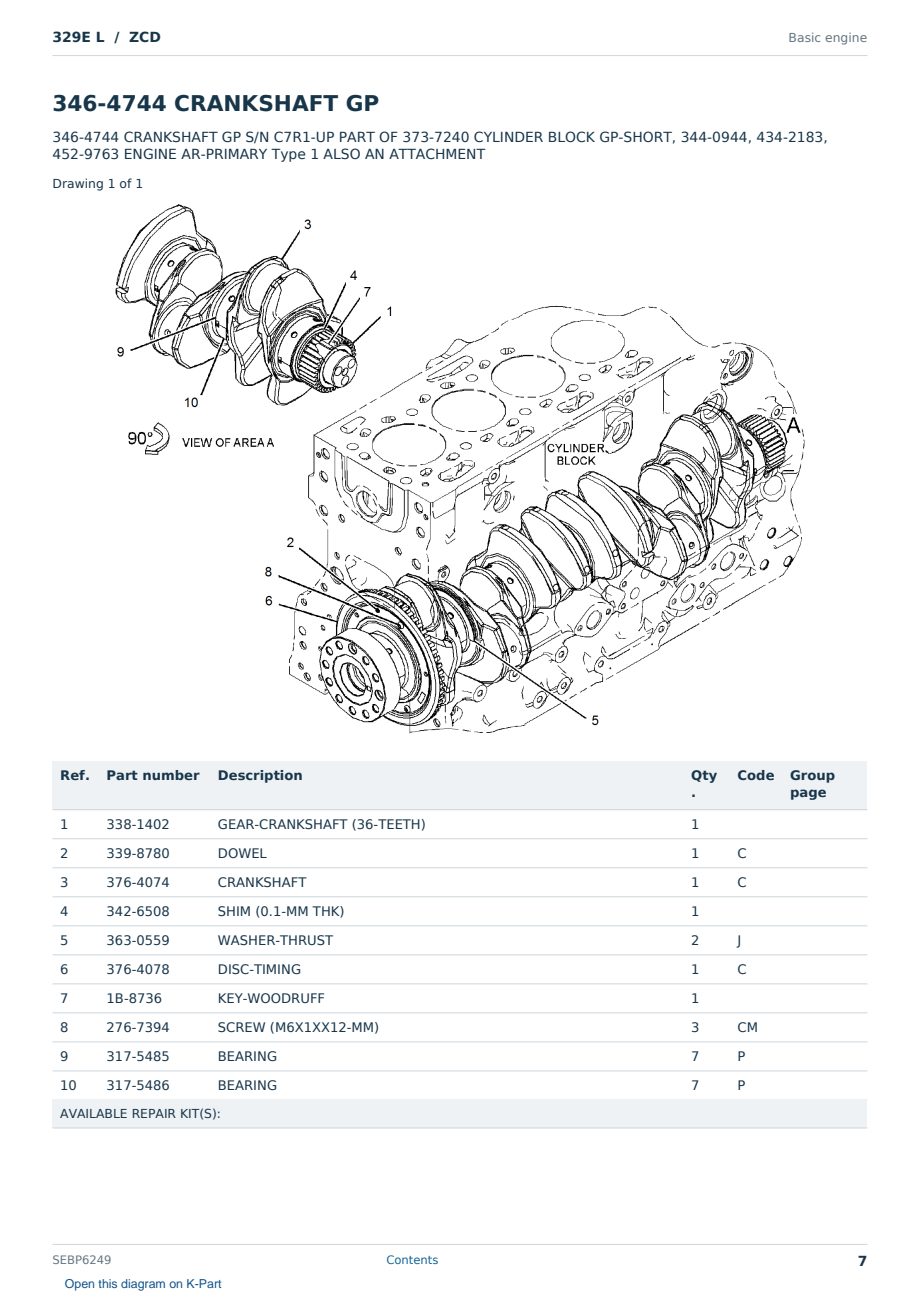 Caterpillar 329E L S/N ZCD Partsbook SEBP6249 (English) - sample page 7 of 10 Caterpillar 329E L S/N ZCD Partsbook SEBP6249 (English) - sample page 7 of 10