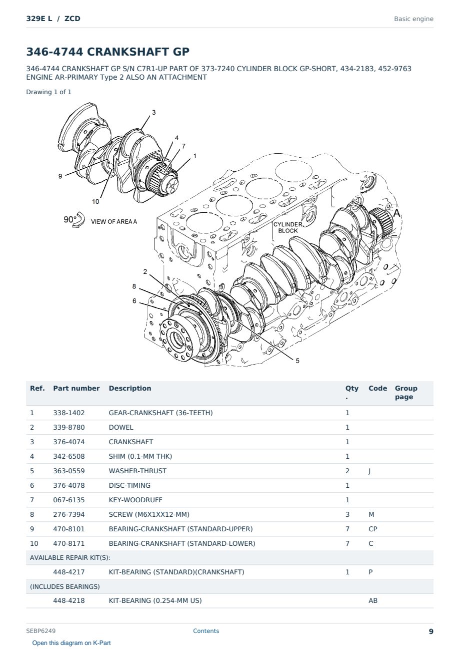 Caterpillar 329E L S/N ZCD Partsbook SEBP6249 (English) - sample page 9 of 10 Caterpillar 329E L S/N ZCD Partsbook SEBP6249 (English) - sample page 9 of 10