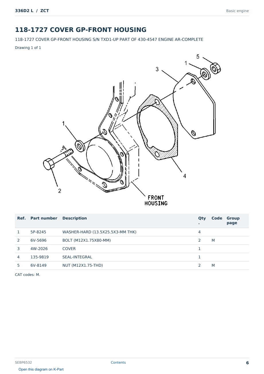 Caterpillar 336D2 L S/N ZCT Partsbook SEBP6532 (English) - sample page 6 of 10 Caterpillar 336D2 L S/N ZCT Partsbook SEBP6532 (English) - sample page 6 of 10