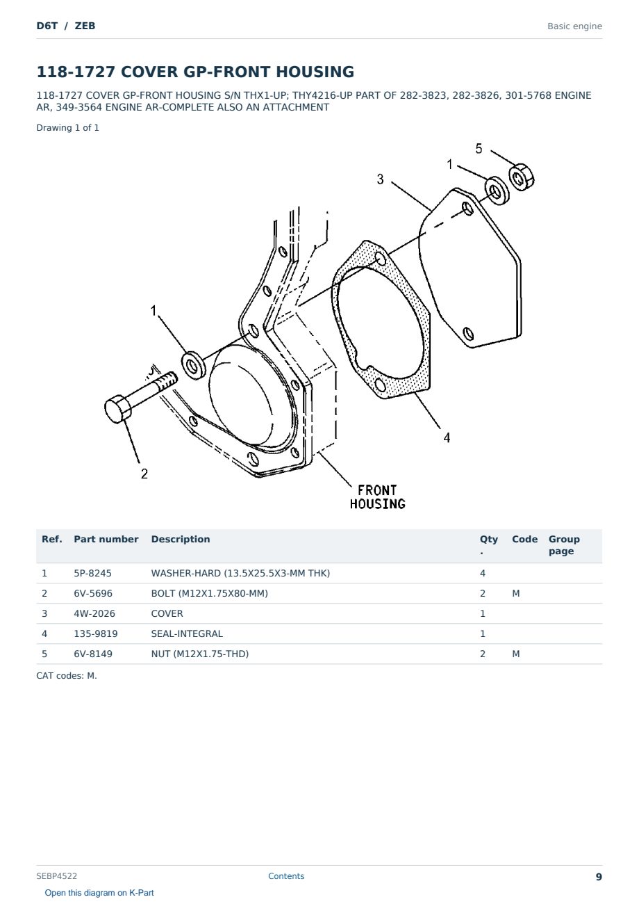 Caterpillar D6T S/N ZEB Partsbook SEBP4522 (English) - sample page 9 of 10 Caterpillar D6T S/N ZEB Partsbook SEBP4522 (English) - sample page 9 of 10