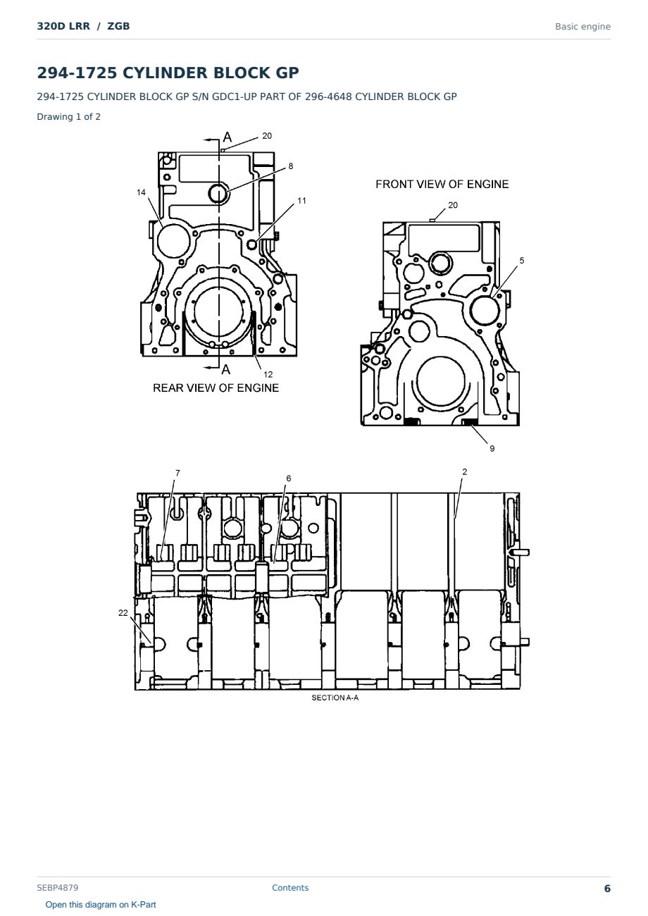 Caterpillar 320D LRR S/N ZGB Partsbook SEBP4879 (English) - sample page 6 of 10 Caterpillar 320D LRR S/N ZGB Partsbook SEBP4879 (English) - sample page 6 of 10