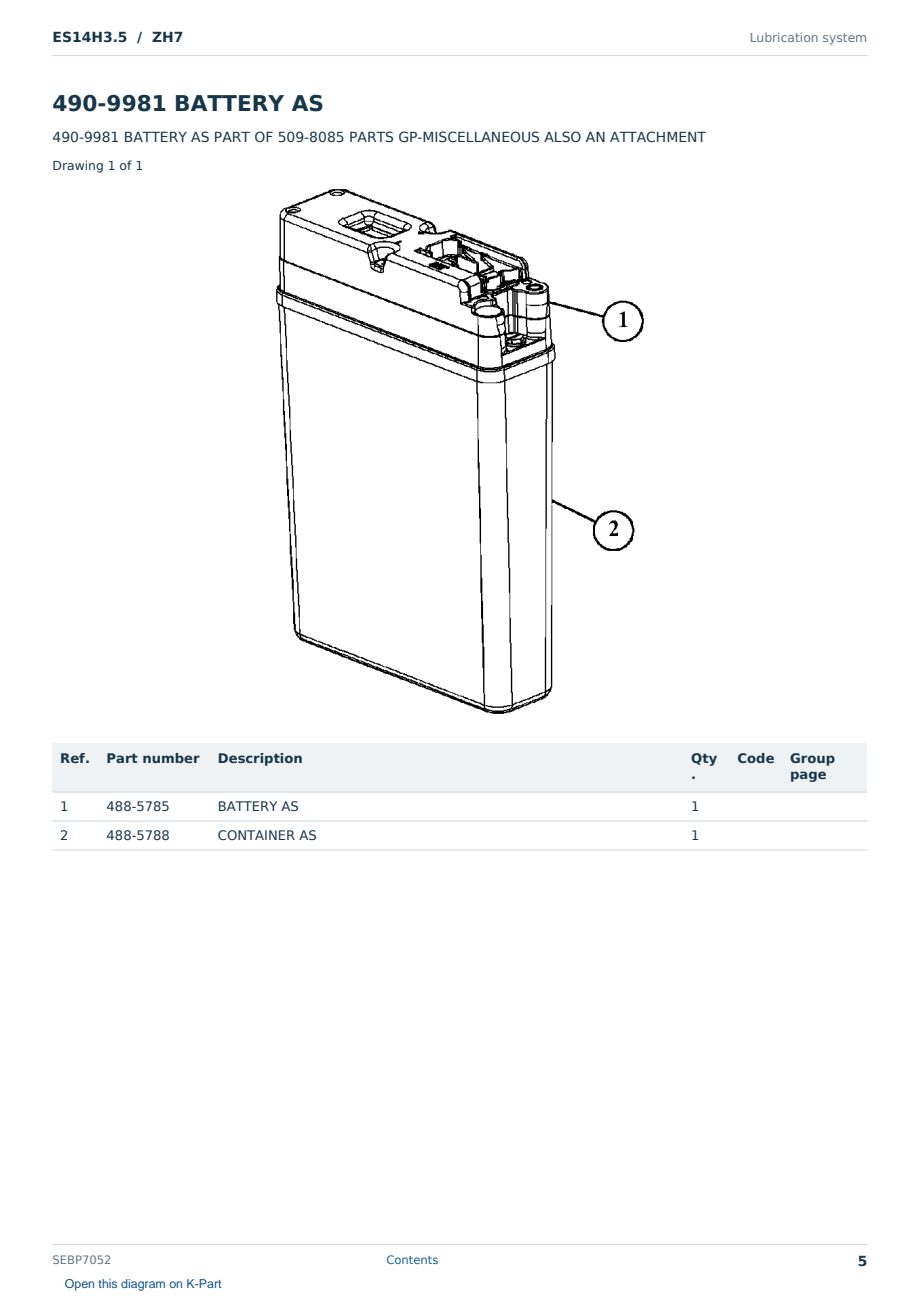 Caterpillar ES14H3.5 S/N ZH7 Partsbook SEBP7052 (English) - sample page 5 of 10 Caterpillar ES14H3.5 S/N ZH7 Partsbook SEBP7052 (English) - sample page 5 of 10