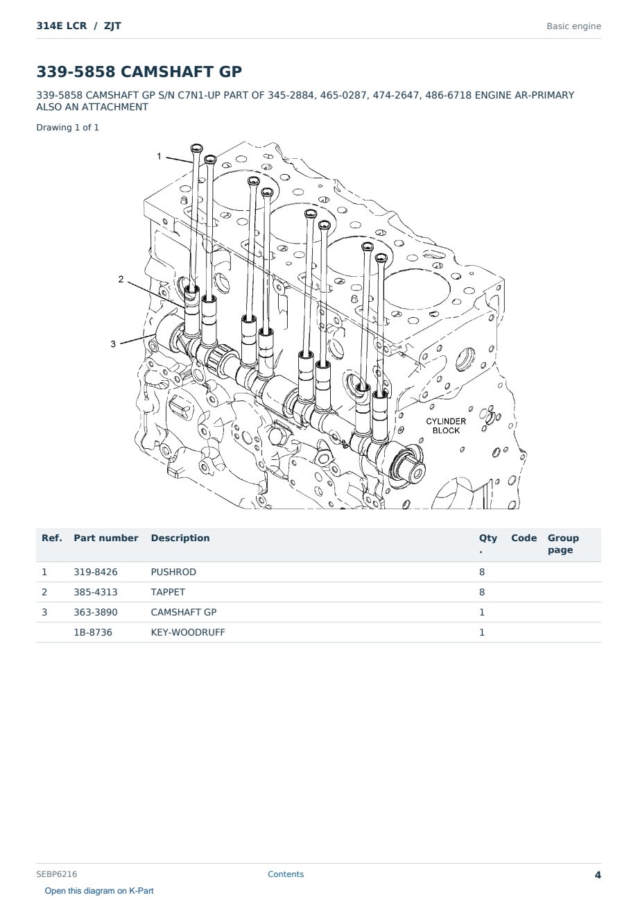 Caterpillar 314E LCR S/N ZJT Partsbook SEBP6216 (English) - sample page 4 of 10 Caterpillar 314E LCR S/N ZJT Partsbook SEBP6216 (English) - sample page 4 of 10