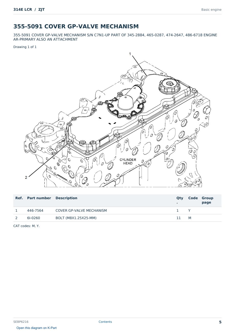 Caterpillar 314E LCR S/N ZJT Partsbook SEBP6216 (English) - sample page 5 of 10 Caterpillar 314E LCR S/N ZJT Partsbook SEBP6216 (English) - sample page 5 of 10