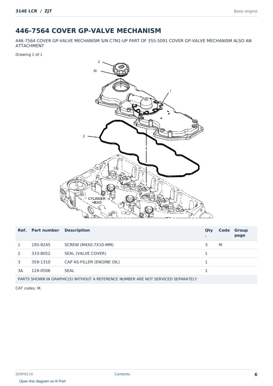 Caterpillar 314E LCR S/N ZJT Partsbook SEBP6216 (English) - sample page 6 of 10 Caterpillar 314E LCR S/N ZJT Partsbook SEBP6216 (English) - sample page 6 of 10
