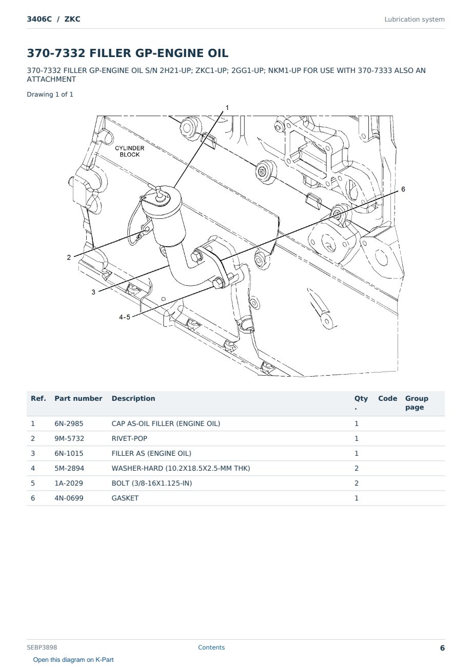 Caterpillar 3406C S/N ZKC Partsbook SEBP3898 (English) - sample page 6 of 10 Caterpillar 3406C S/N ZKC Partsbook SEBP3898 (English) - sample page 6 of 10