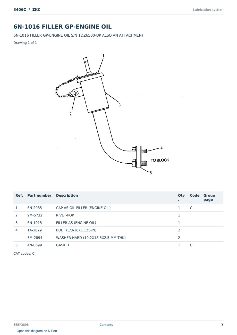 Caterpillar 3406C S/N ZKC Partsbook SEBP3898 (English) - sample page 7 of 10 Caterpillar 3406C S/N ZKC Partsbook SEBP3898 (English) - sample page 7 of 10