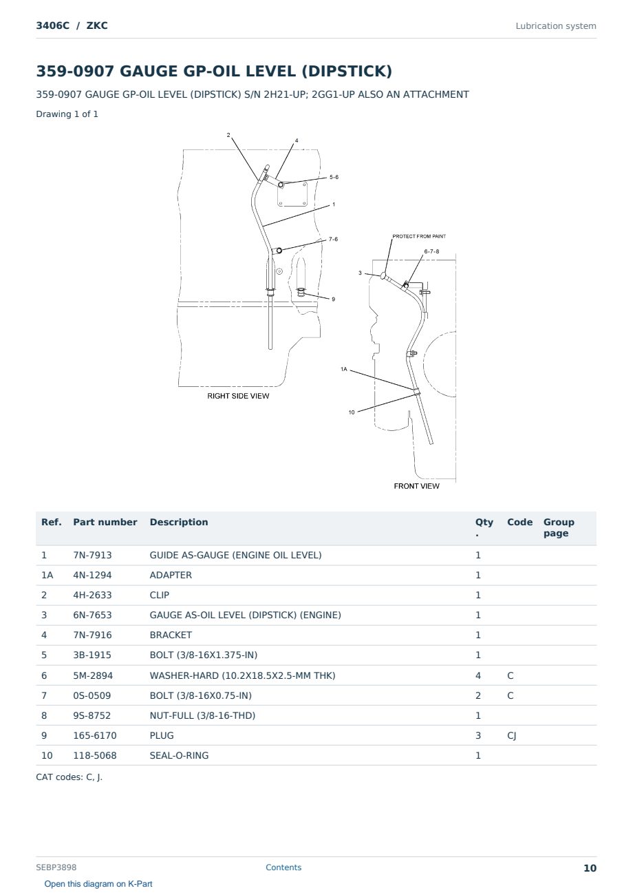 Caterpillar 3406C S/N ZKC Partsbook SEBP3898 (English) - sample page 10 of 10 Caterpillar 3406C S/N ZKC Partsbook SEBP3898 (English) - sample page 10 of 10