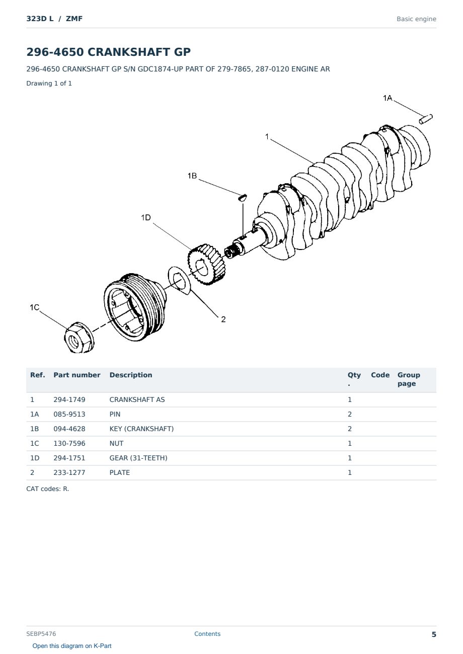 Caterpillar 323D L S/N ZMF Partsbook SEBP5476 (English) - sample page 5 of 10 Caterpillar 323D L S/N ZMF Partsbook SEBP5476 (English) - sample page 5 of 10