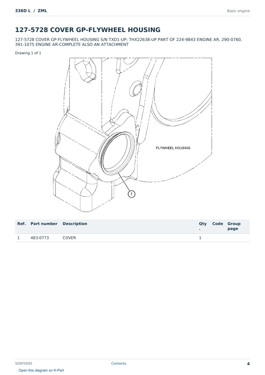 Caterpillar 336D L S/N ZML Partsbook SEBP5690 (English) - sample page 4 of 10 Caterpillar 336D L S/N ZML Partsbook SEBP5690 (English) - sample page 4 of 10