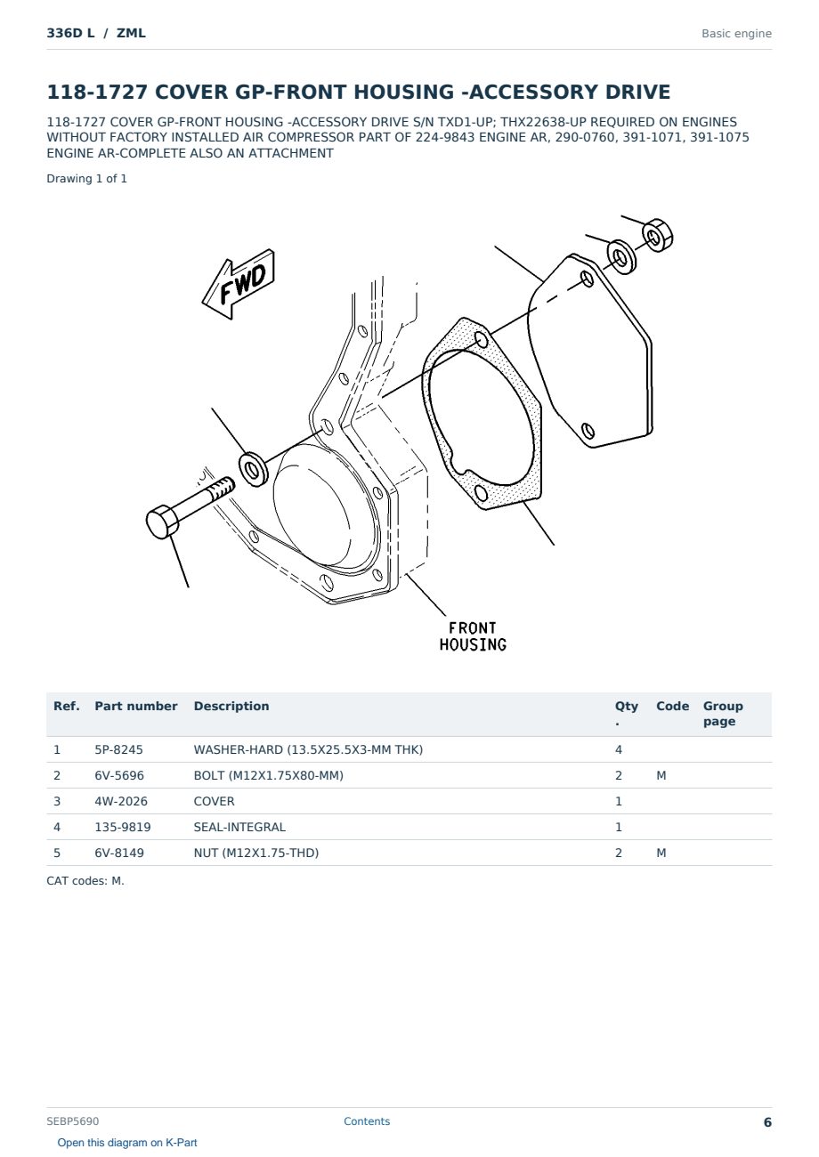 Caterpillar 336D L S/N ZML Partsbook SEBP5690 (English) - sample page 6 of 10 Caterpillar 336D L S/N ZML Partsbook SEBP5690 (English) - sample page 6 of 10