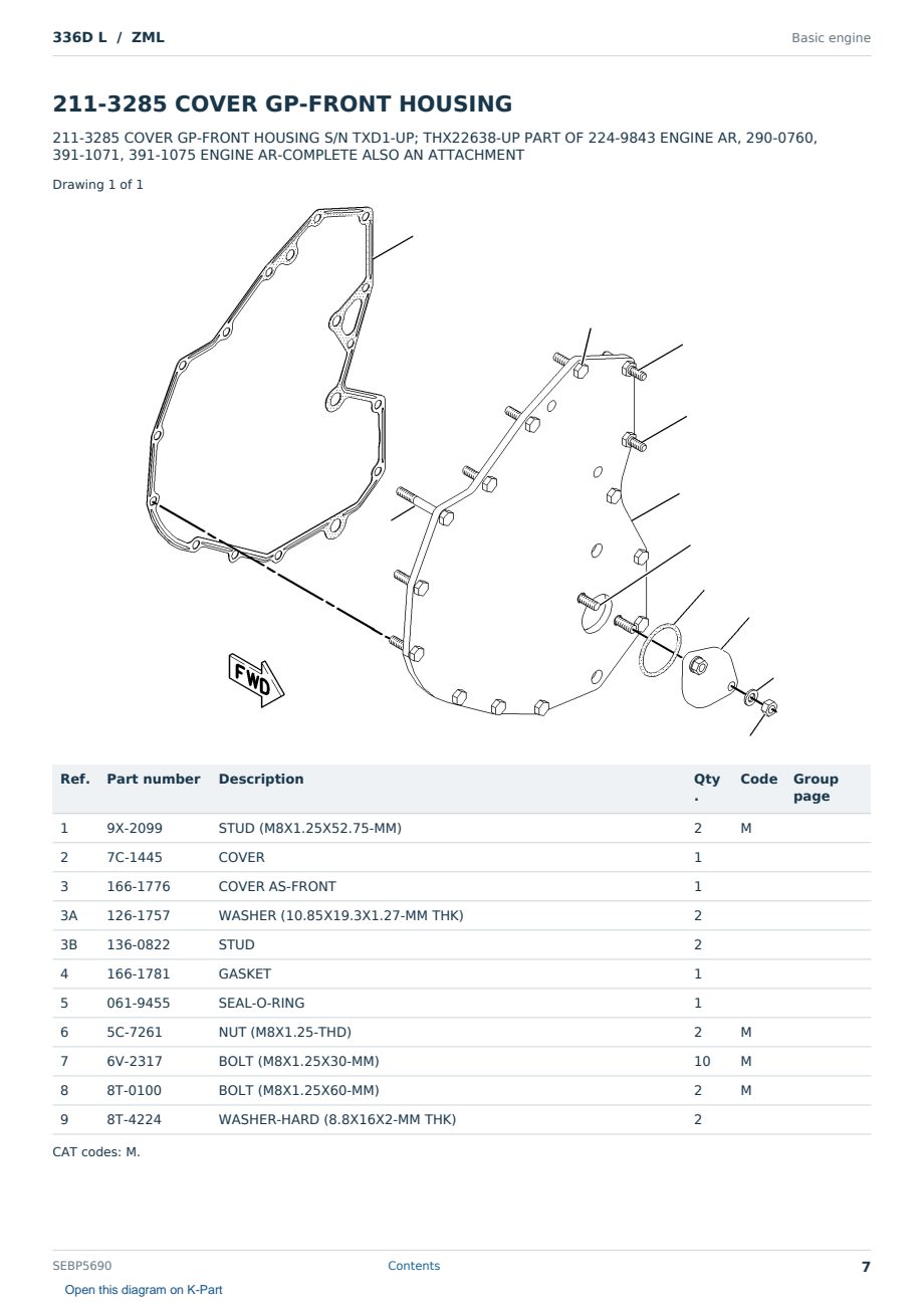Caterpillar 336D L S/N ZML Partsbook SEBP5690 (English) - sample page 7 of 10 Caterpillar 336D L S/N ZML Partsbook SEBP5690 (English) - sample page 7 of 10