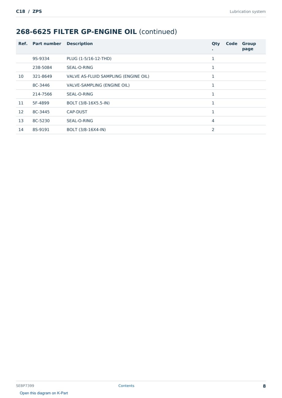Caterpillar C18 S/N ZPS Partsbook SEBP7399 (English) - sample page 8 of 10 Caterpillar C18 S/N ZPS Partsbook SEBP7399 (English) - sample page 8 of 10