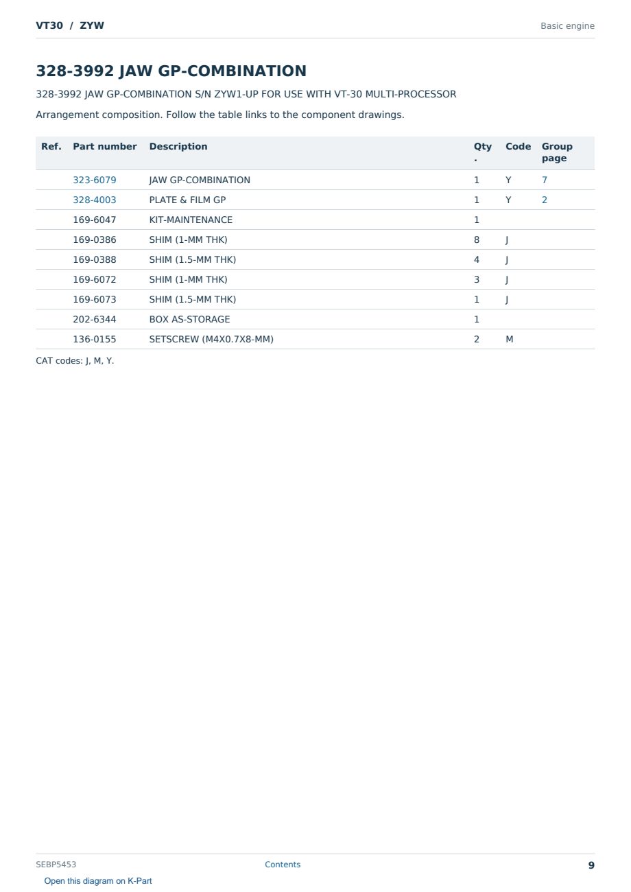 Caterpillar VT30 S/N ZYW Partsbook SEBP5453 (English) - sample page 9 of 10 Caterpillar VT30 S/N ZYW Partsbook SEBP5453 (English) - sample page 9 of 10