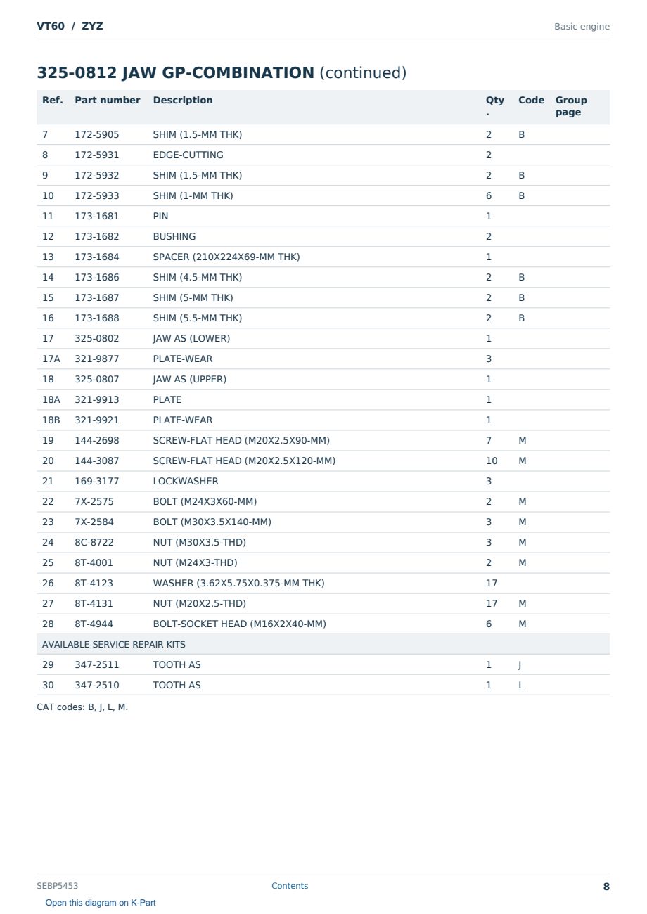 Caterpillar VT60 S/N ZYZ Partsbook SEBP5453 (English) - sample page 8 of 10 Caterpillar VT60 S/N ZYZ Partsbook SEBP5453 (English) - sample page 8 of 10