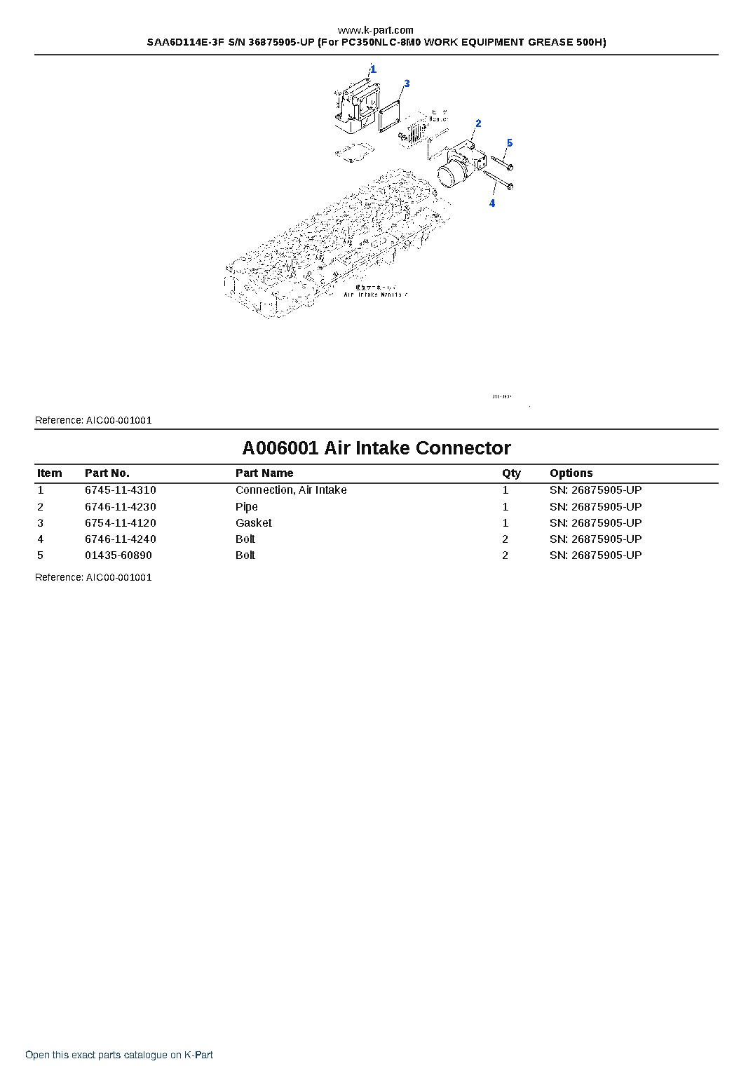 SAA6D114E-3F S/N 36875905-UP (For PC350NLC-8M0 WORK EQUIPMENT GREASE 500H) – sample page 6 SAA6D114E-3F S/N 36875905-UP (For PC350NLC-8M0 WORK EQUIPMENT GREASE 500H) – sample page 6