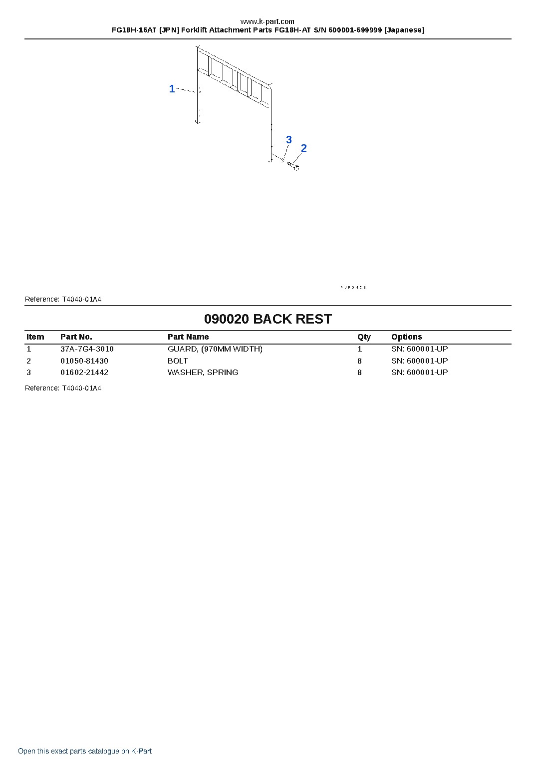 FG18H-16AT (JPN) Forklift Attachment Parts FG18H-AT S/N 600001-699999 (Japanese) – sample page 8