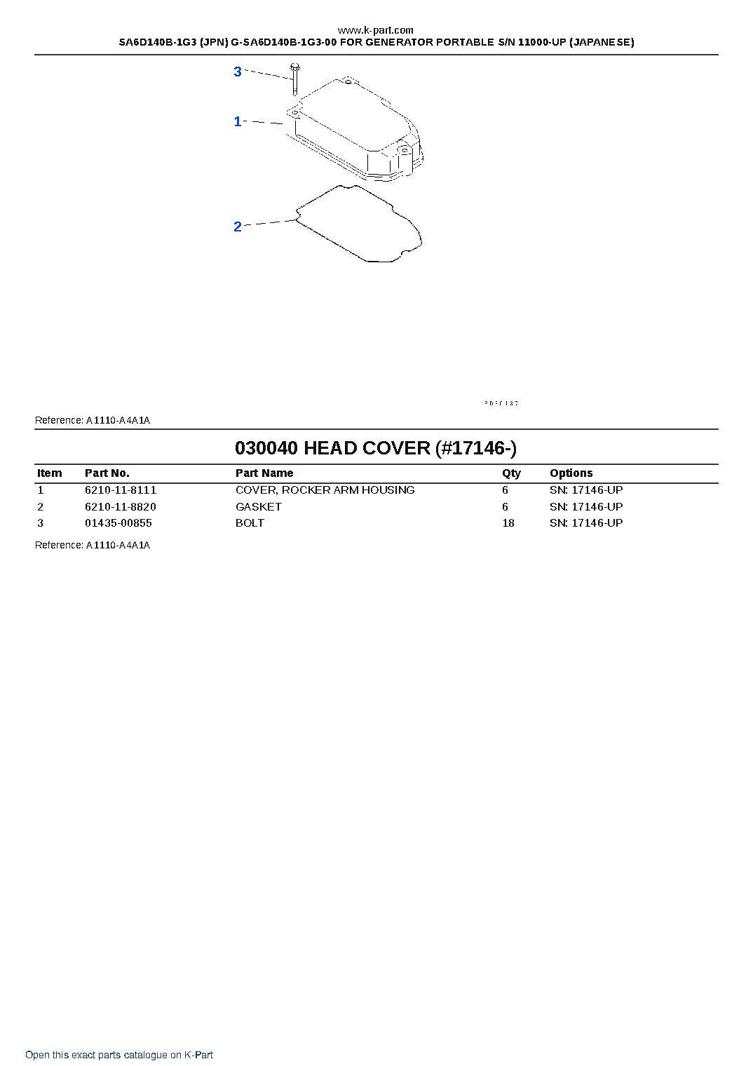 SA6D140B-1G3 (JPN) G-SA6D140B-1G3-00 FOR GENERATOR PORTABLE S/N 11000-UP (JAPANESE) – sample page 6 SA6D140B-1G3 (JPN) G-SA6D140B-1G3-00 FOR GENERATOR PORTABLE S/N 11000-UP (JAPANESE) – sample page 6