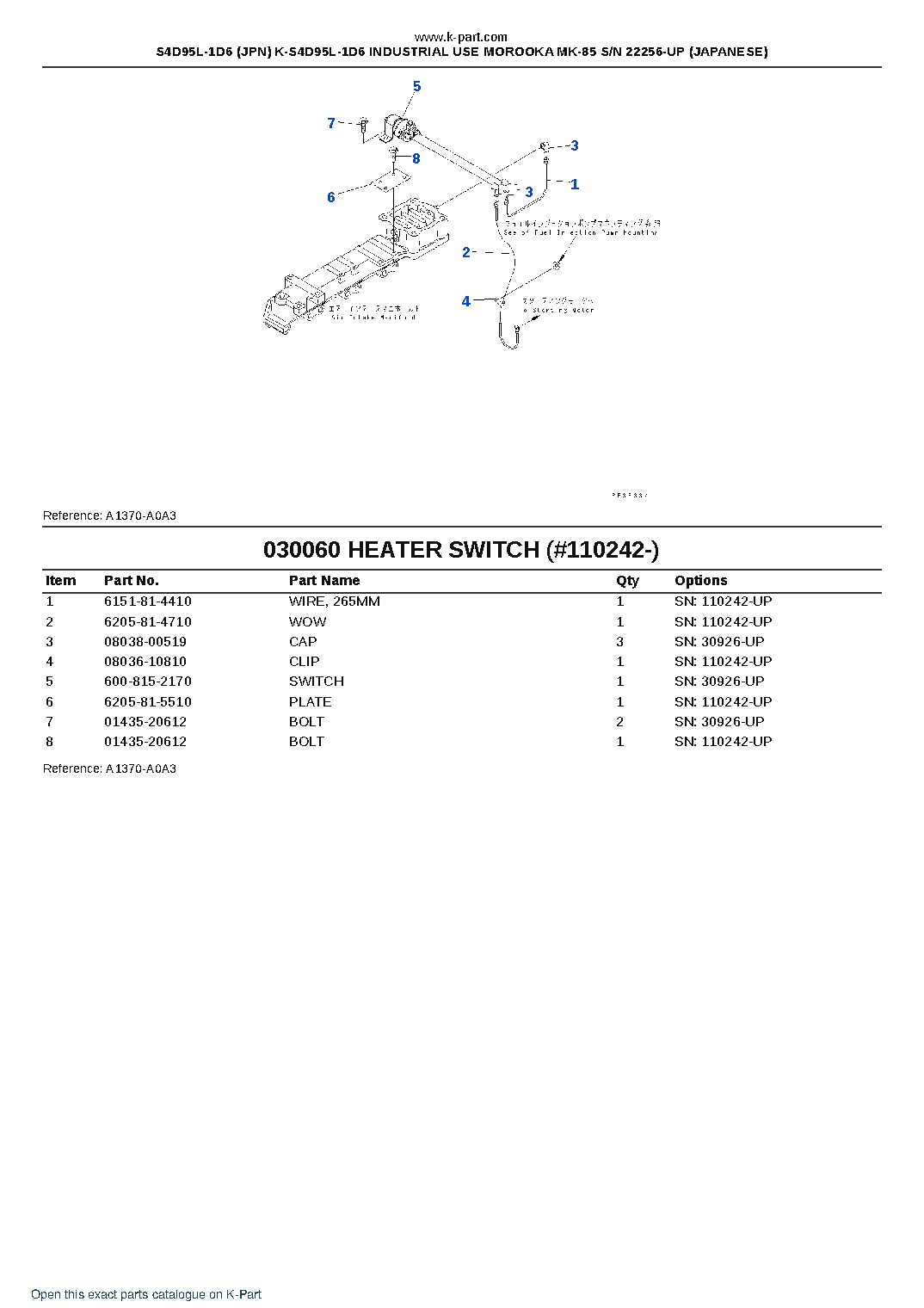 S4D95L-1D6 (JPN) K-S4D95L-1D6 INDUSTRIAL USE MOROOKA MK-85 S/N 22256-UP (JAPANESE) – sample page 6 S4D95L-1D6 (JPN) K-S4D95L-1D6 INDUSTRIAL USE MOROOKA MK-85 S/N 22256-UP (JAPANESE) – sample page 6