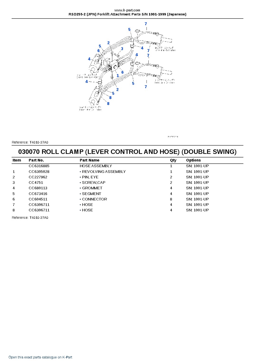 RSD255-2 (JPN) Forklift Attachment Parts S/N 1001-1999 (Japanese) – sample page 8 RSD255-2 (JPN) Forklift Attachment Parts S/N 1001-1999 (Japanese) – sample page 8