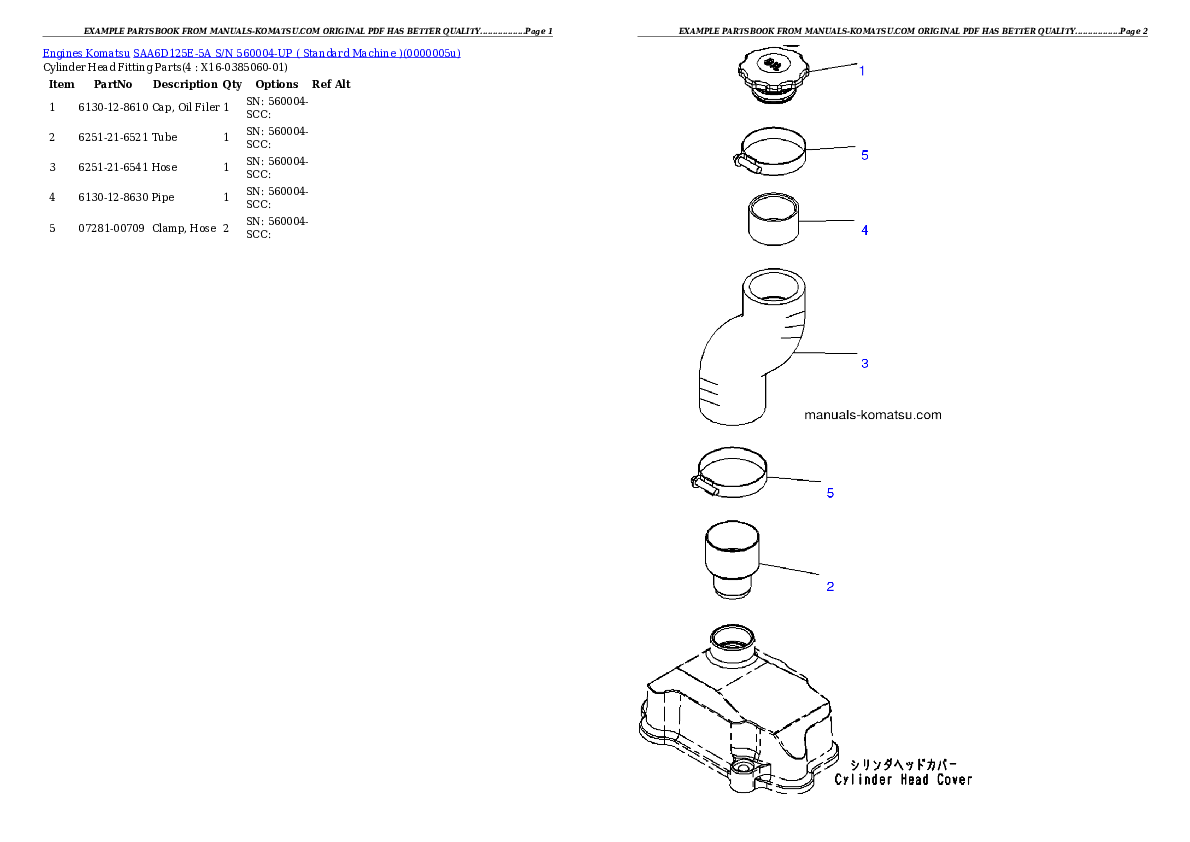 SAA6D125E-5A S/N 560004-UP ( Standard Machine ) Partsbook