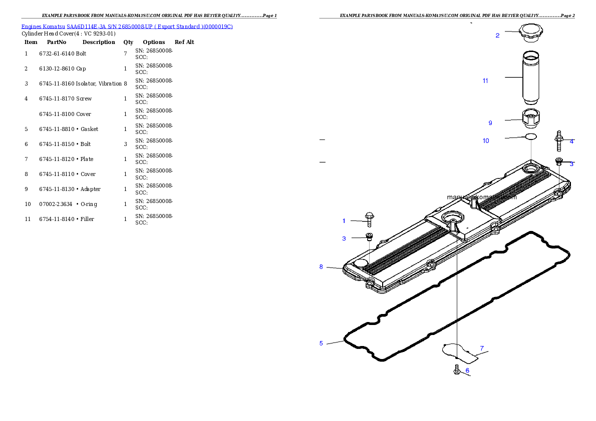 SAA6D114E-3A S/N 26850008-UP ( Export Standard ) Partsbook