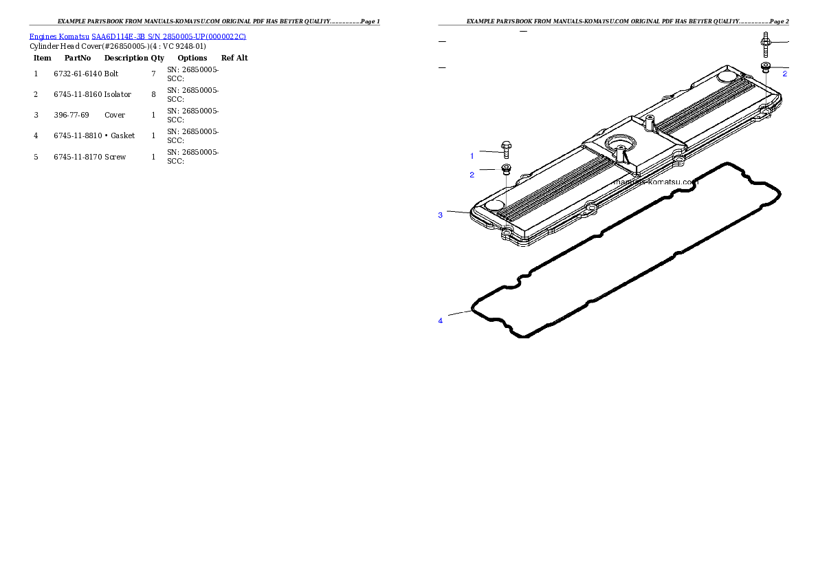 SAA6D114E-3B S/N 2850005-UP Partsbook