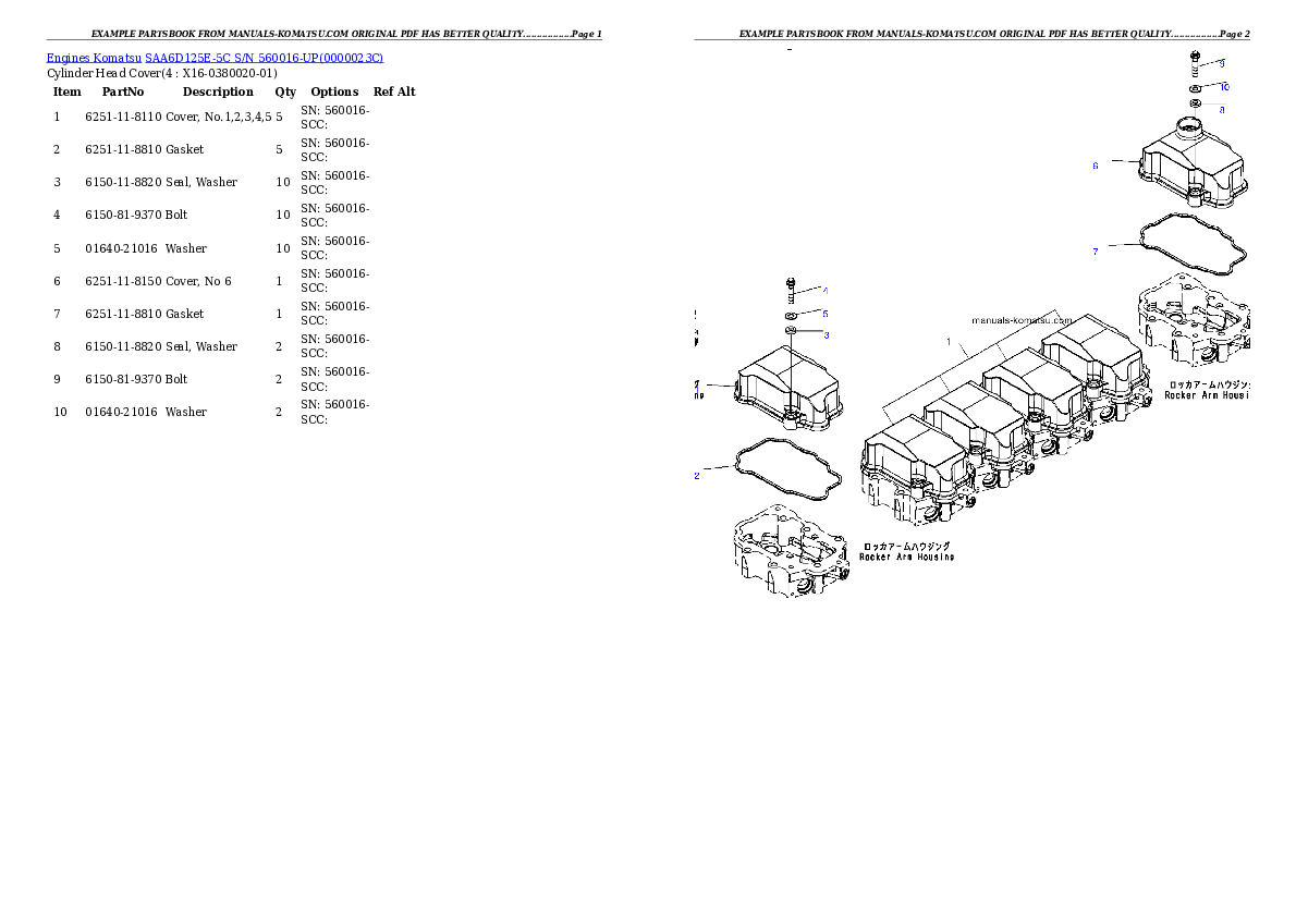 SAA6D125E-5C S/N 560016-UP Partsbook