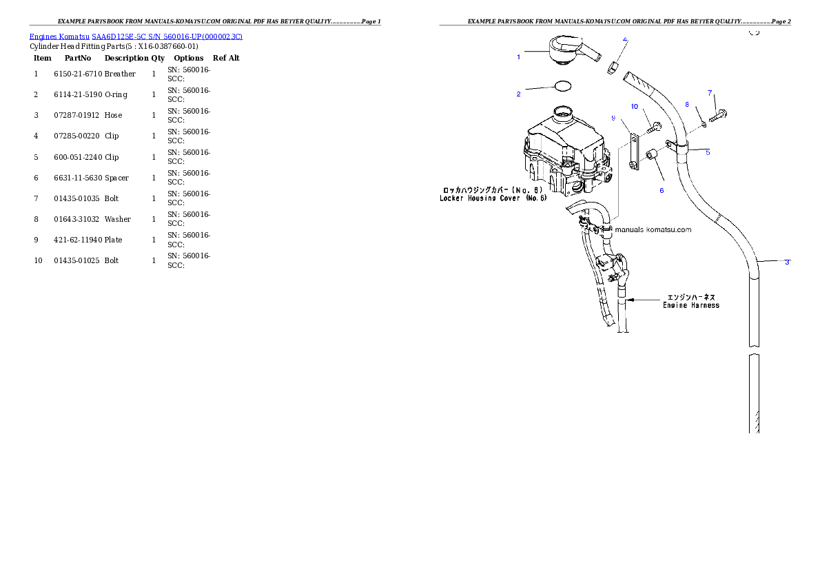 SAA6D125E-5C S/N 560016-UP Partsbook