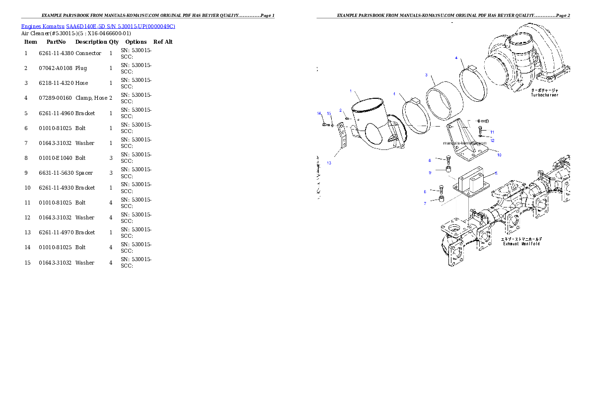 SAA6D140E-5D S/N 530015-UP Partsbook