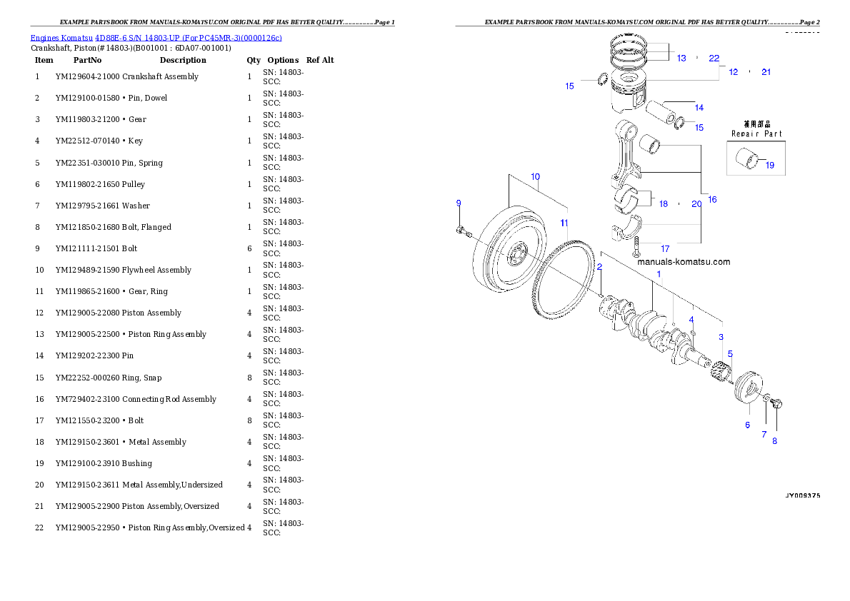 4D88E-6 S/N 14803-UP (For PC45MR-3) Partsbook