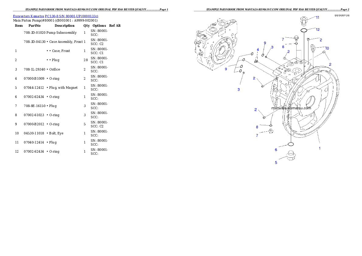 PC130-8 S/N 80001-UP Partsbook