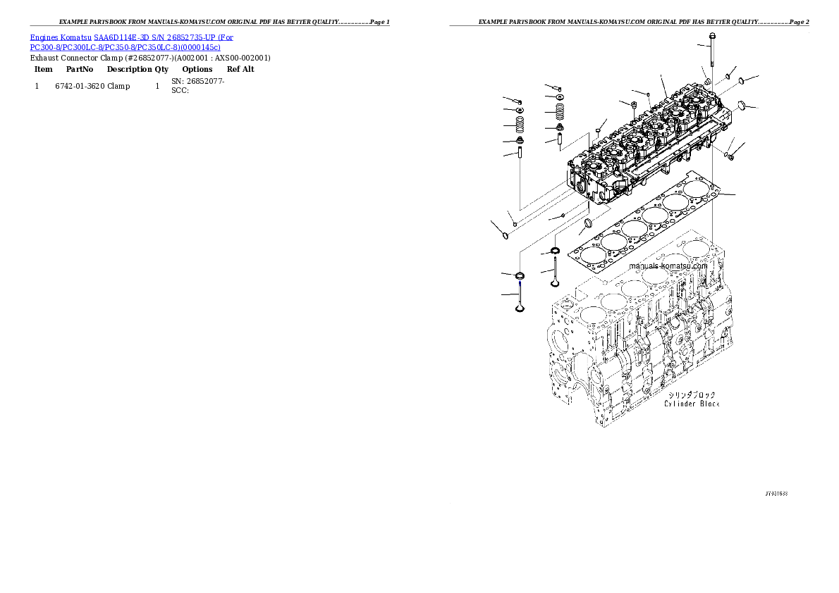 SAA6D114E-3D S/N 26859975-UP (For PC300-8/PC300LC-8/PC350-8/PC350LC-8) Partsbook