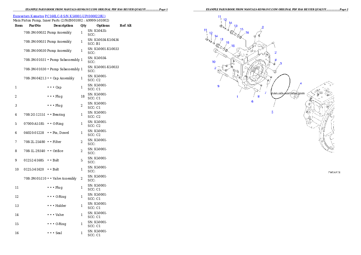 PC160LC-8 S/N K50001-UP Partsbook