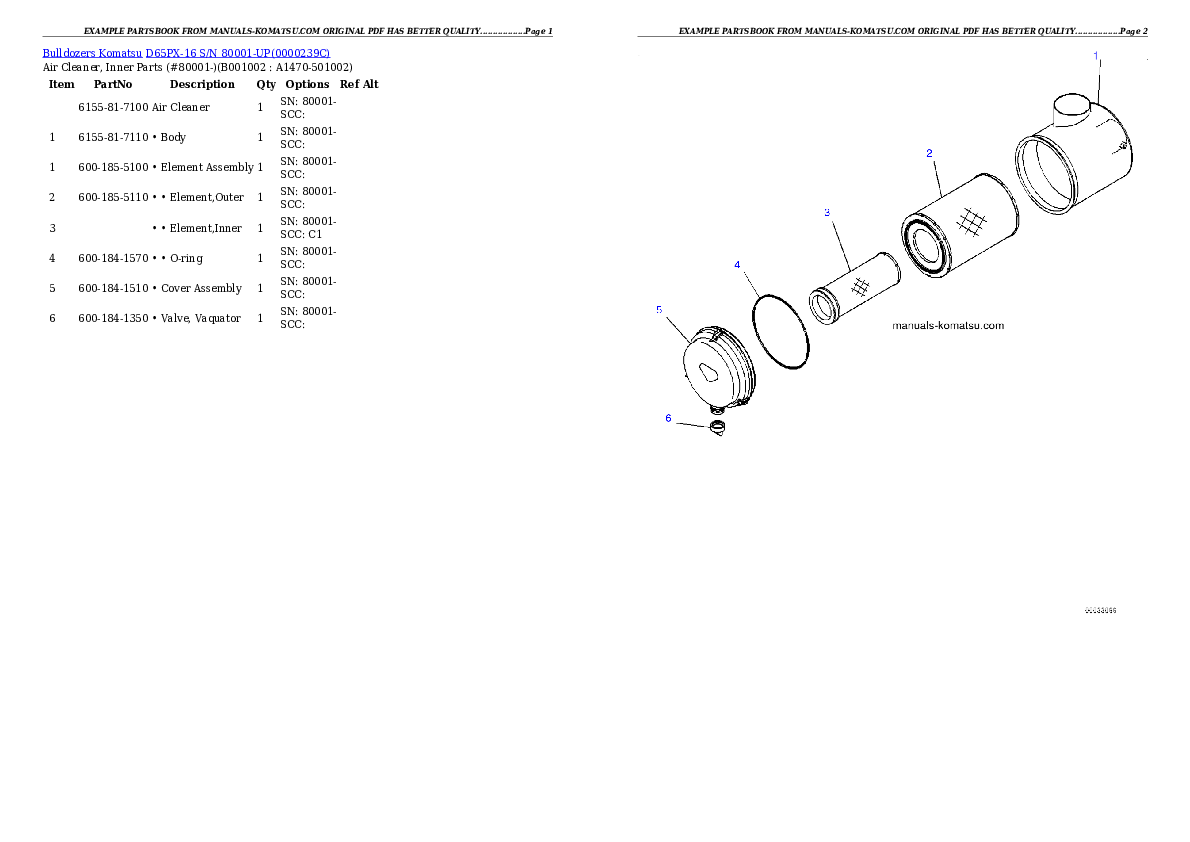 D65PX-16 S/N 80001-UP Partsbook