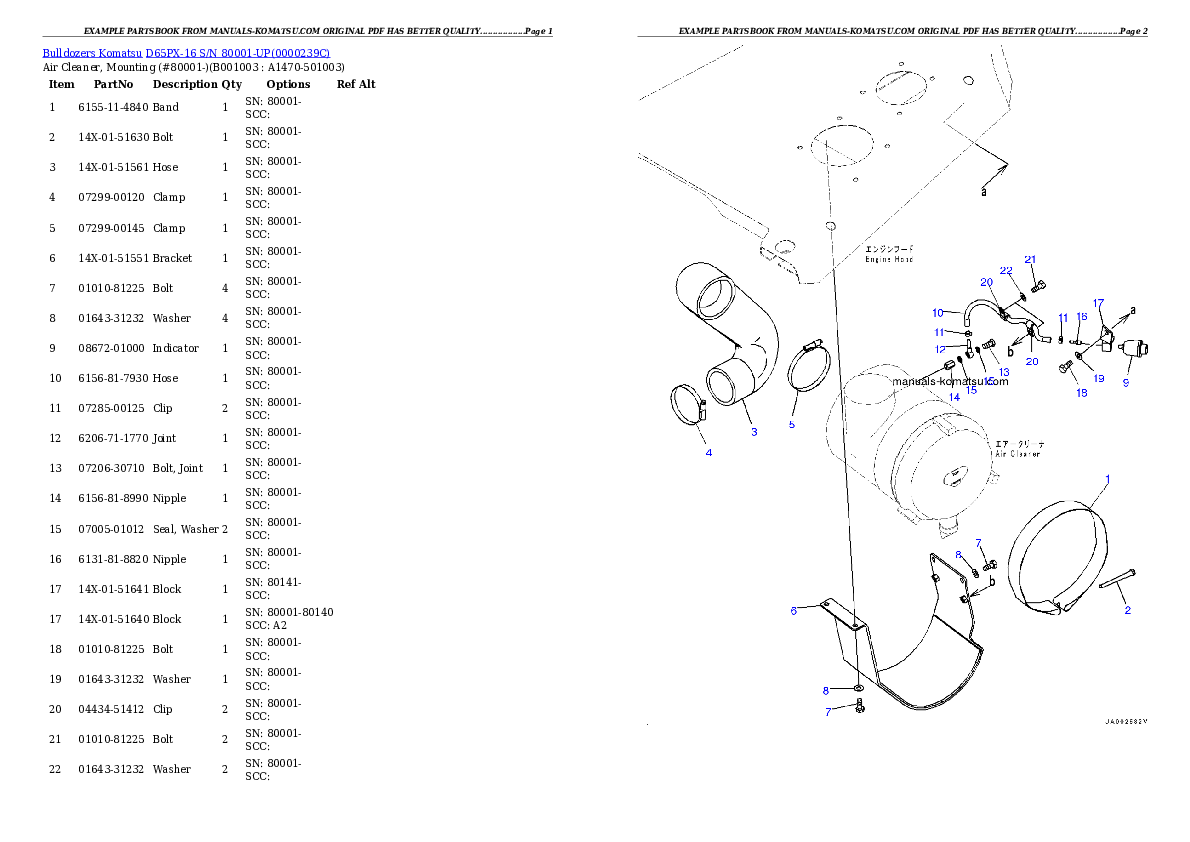 D65PX-16 S/N 80001-UP Partsbook