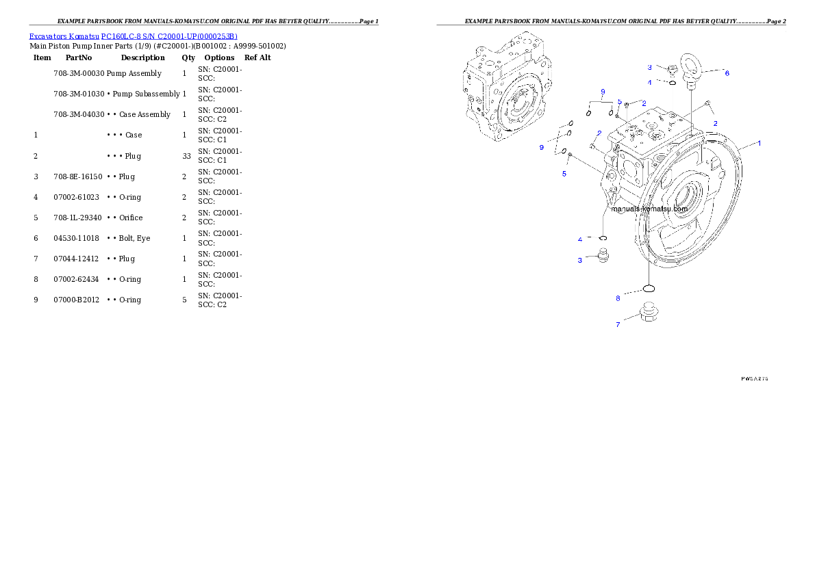 PC160LC-8 S/N C20001-UP Partsbook