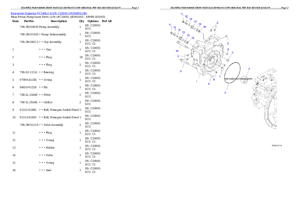 PC160LC-8 S/N C20001-UP Partsbook