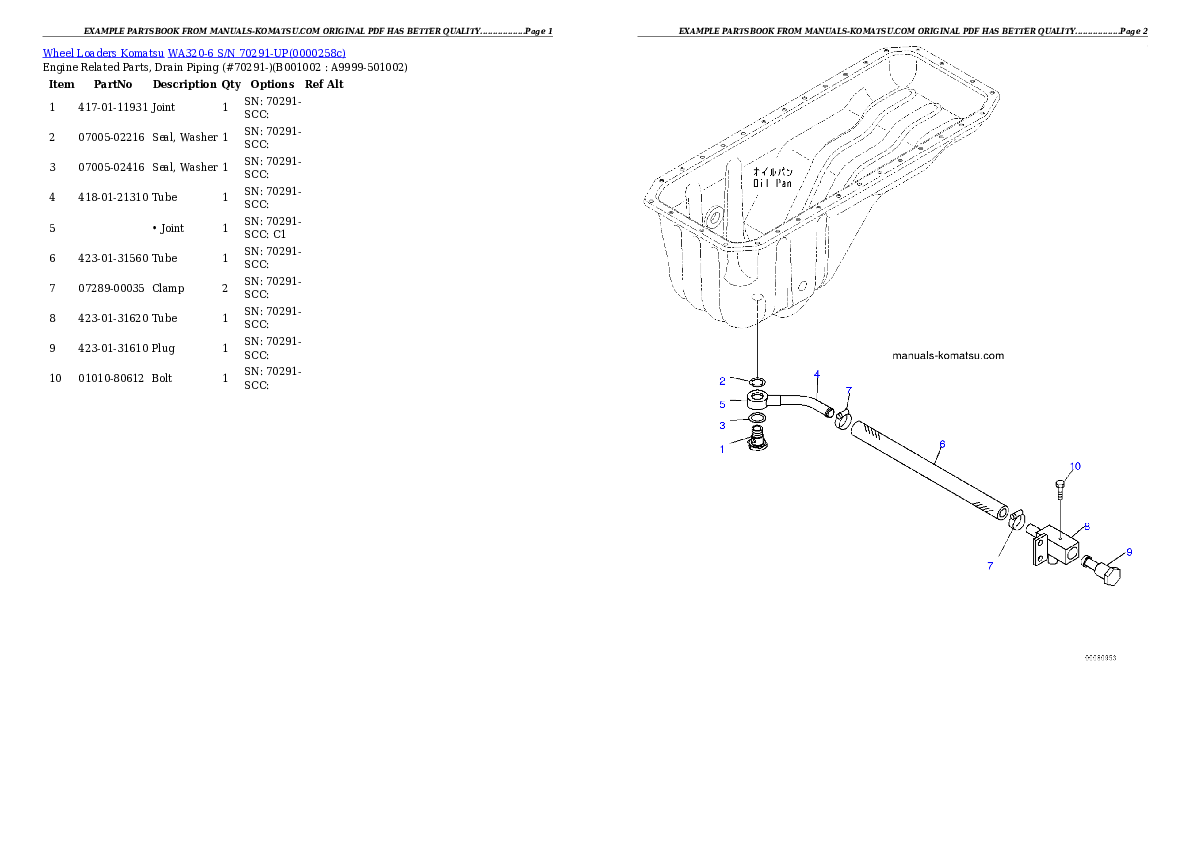 WA320-6 S/N 70291-UP (North America Standard Machine) Partsbook