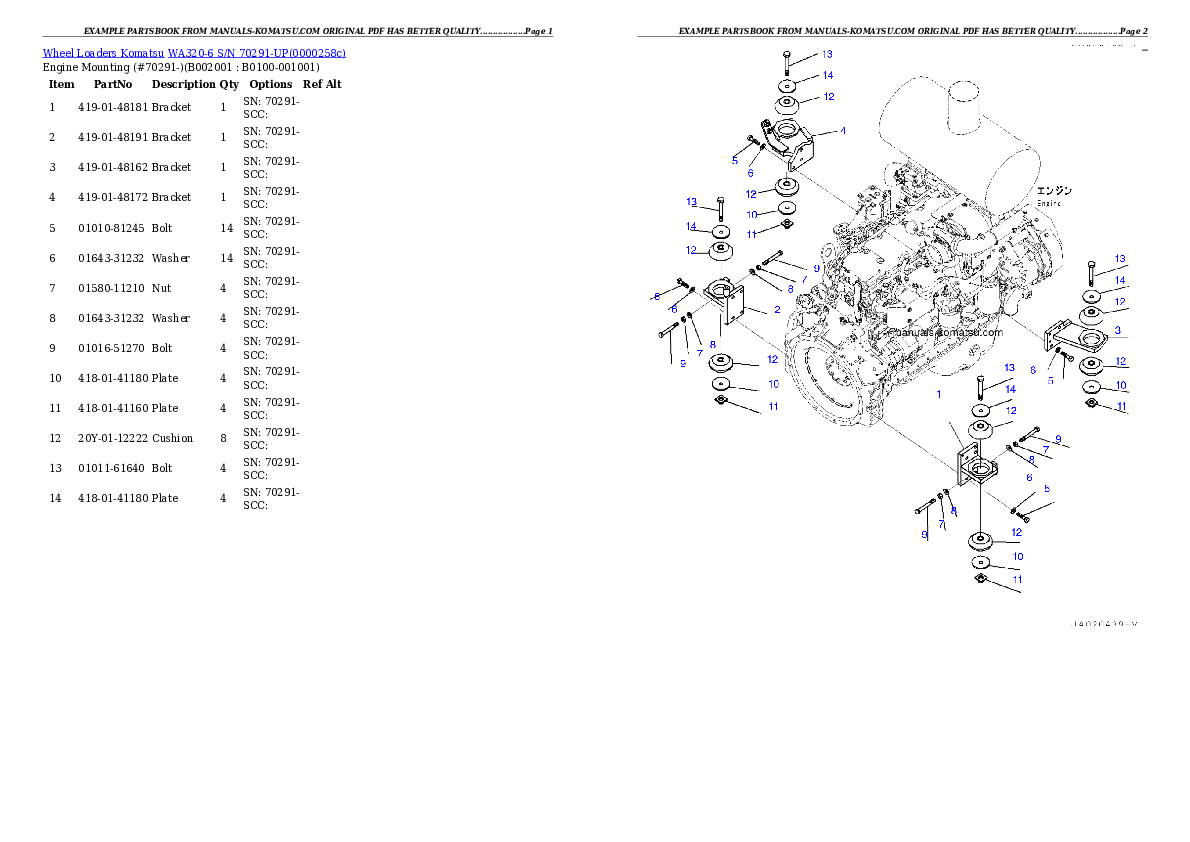 WA320-6 S/N 70291-UP (North America Standard Machine) Partsbook