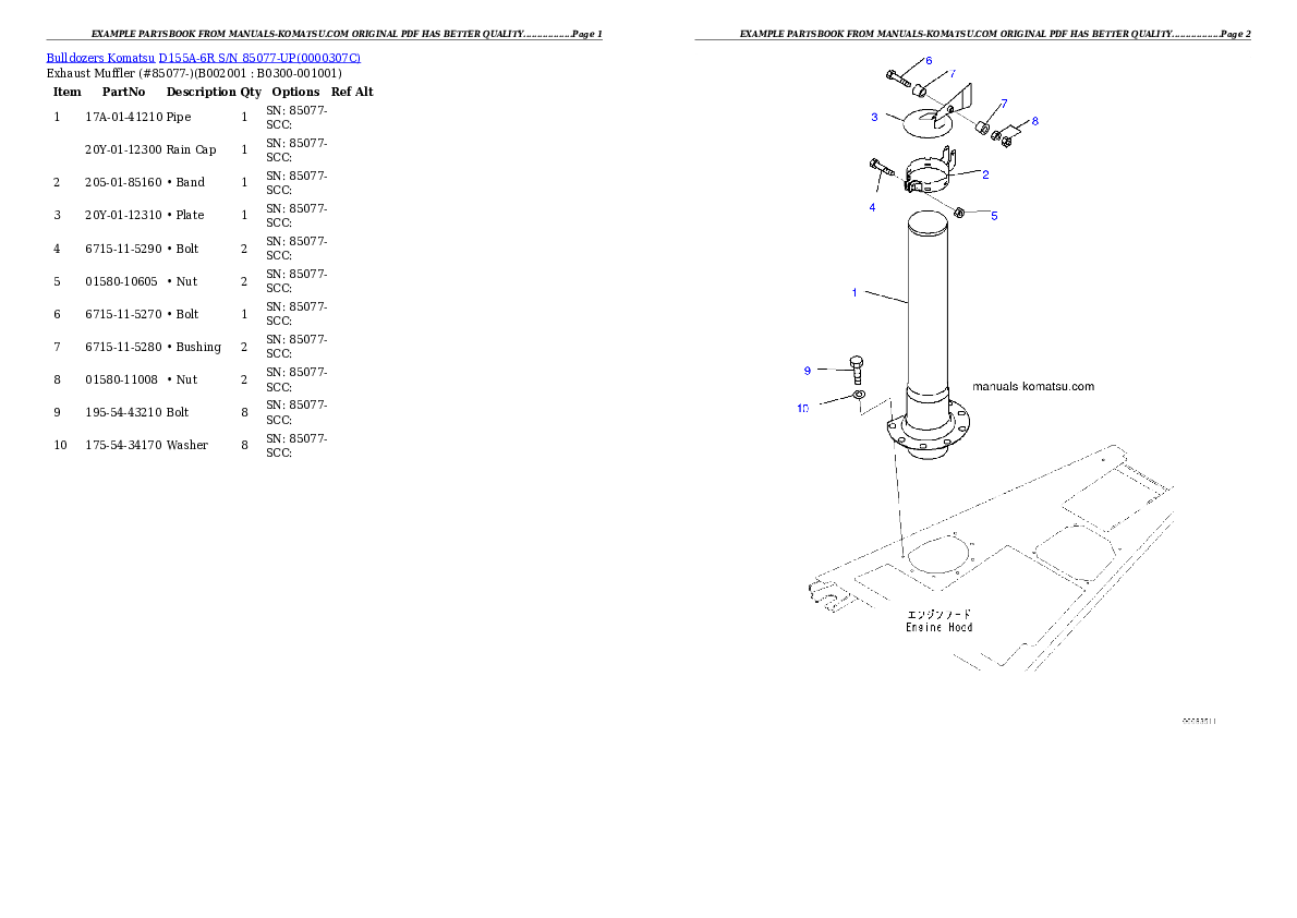 D155A-6R S/N 85077-UP Partsbook