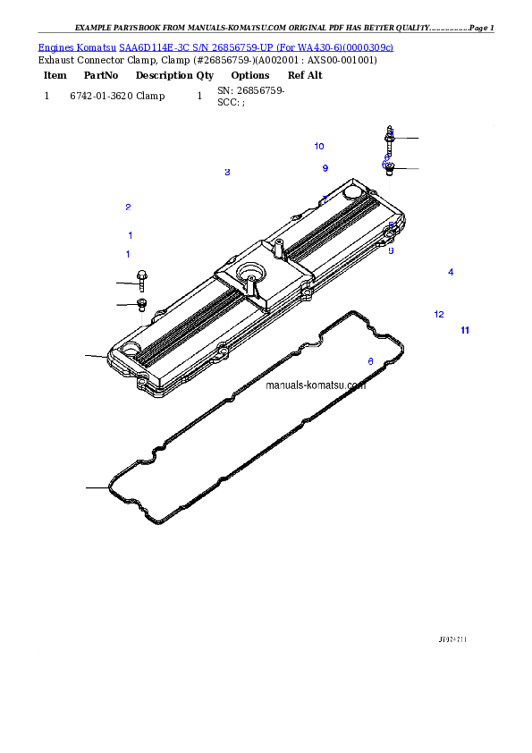 SAA6D114E-3C S/N 26856759-UP (For WA430-6) Partsbook