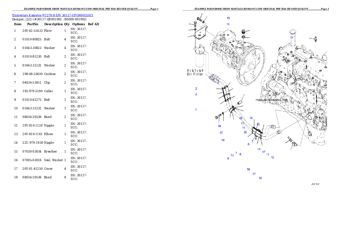 PC270-8 S/N 30117-UP Partsbook