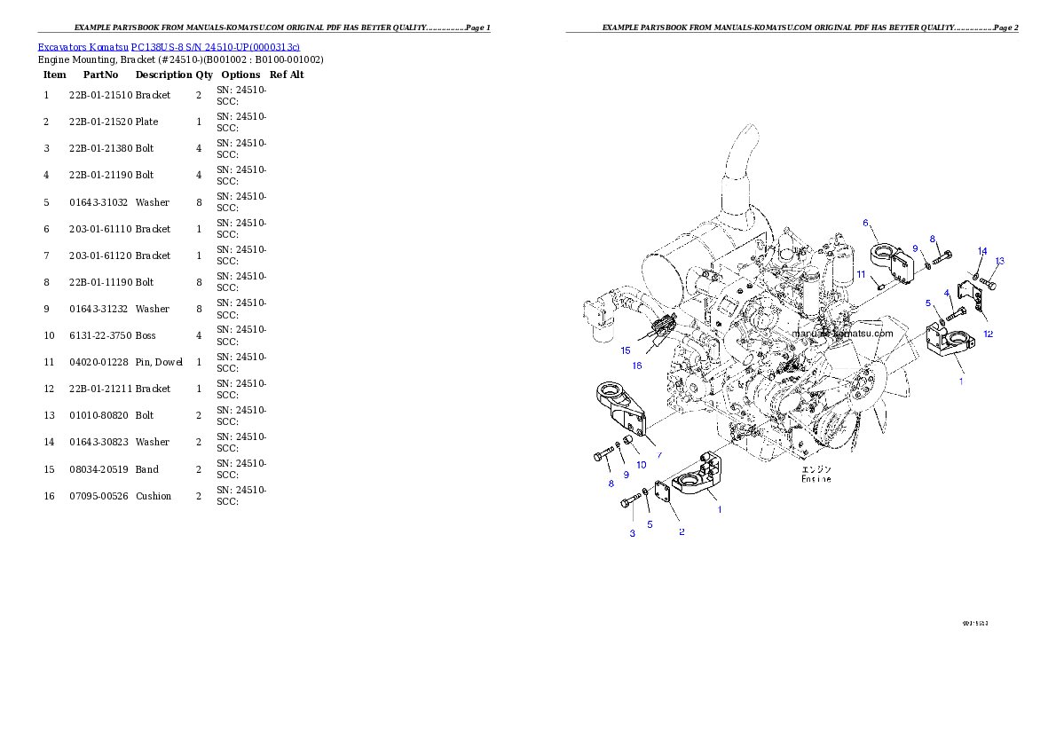 PC138US-8 S/N 24510-UP Partsbook