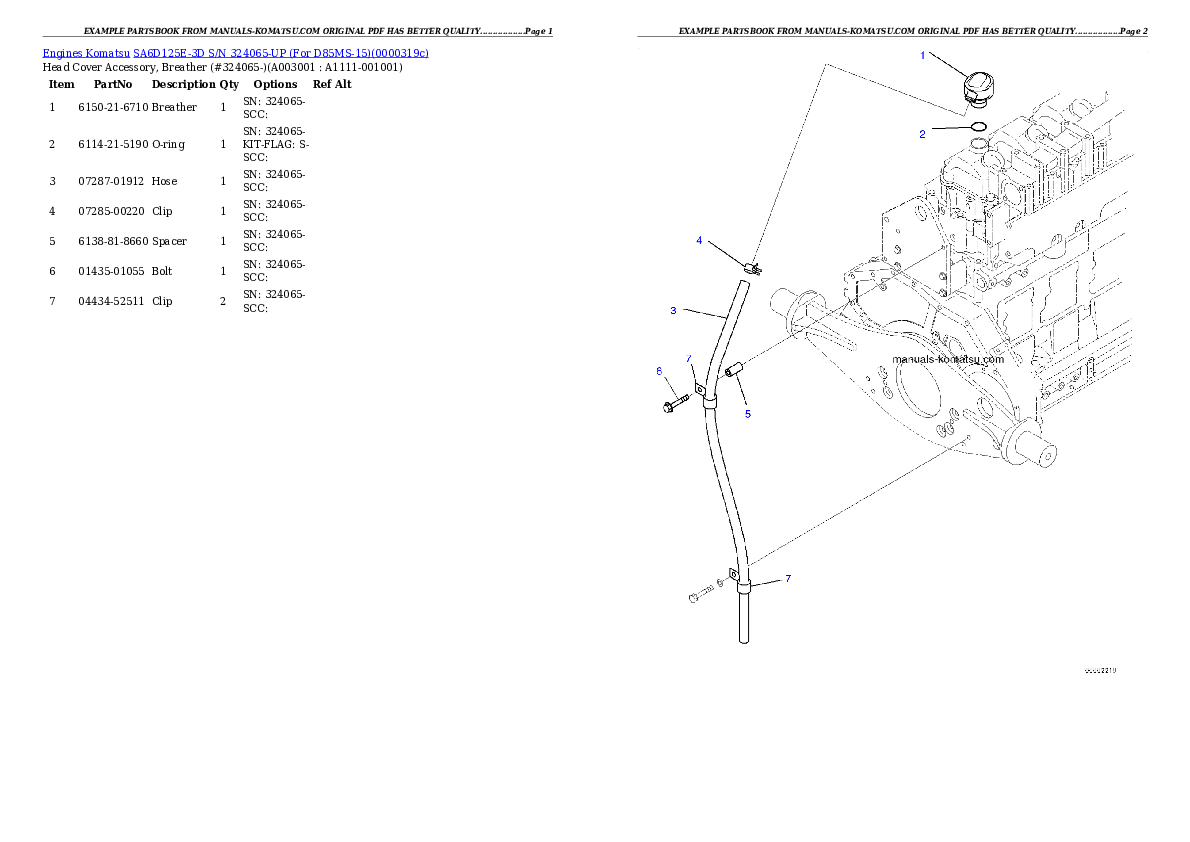 SA6D125E-3D S/N 324065-UP (For D85MS-15) Partsbook