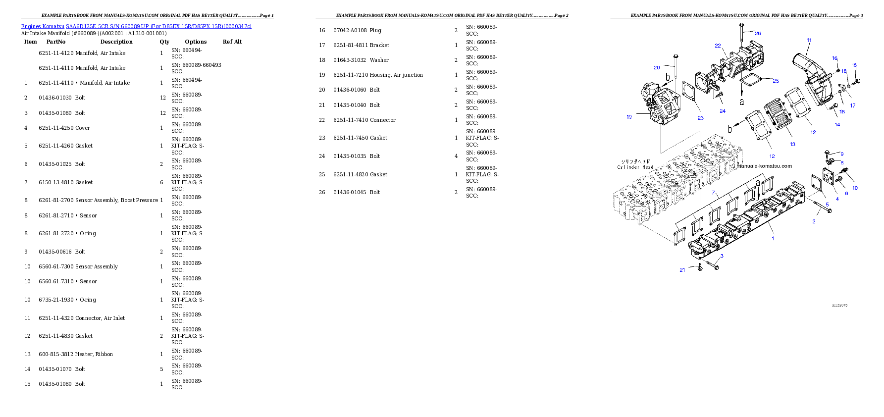 SAA6D125E-5CR S/N 660089-UP (For D85EX-15R/D85PX-15R) Partsbook