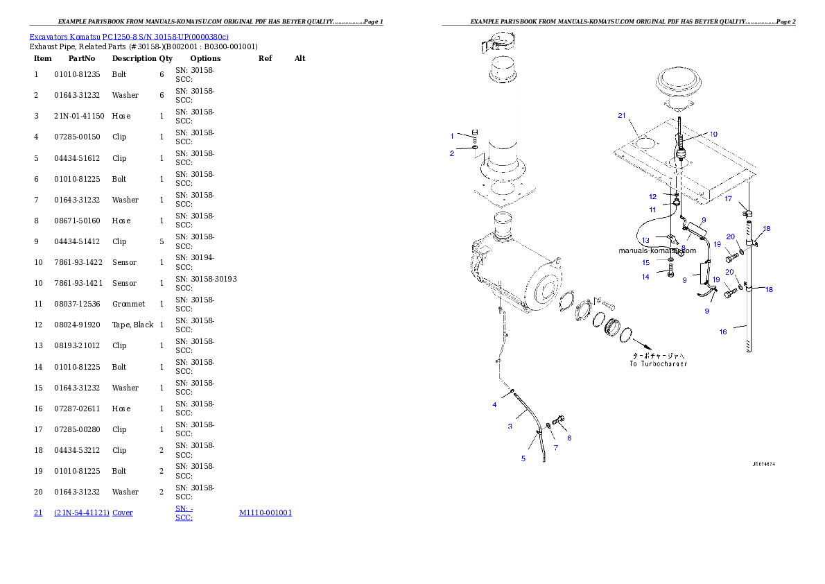 PC1250-8 S/N 30158-UP Partsbook