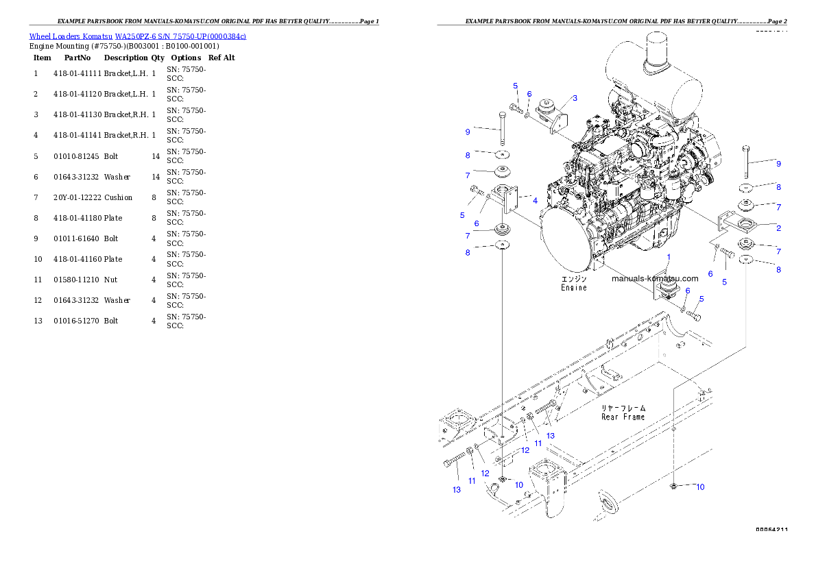 WA250PZ-6 S/N 75750-UP Partsbook