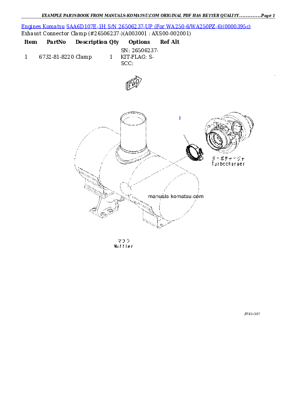 SAA6D107E-1H S/N 26506237-UP (For WA250-6/WA250PZ-6) Partsbook