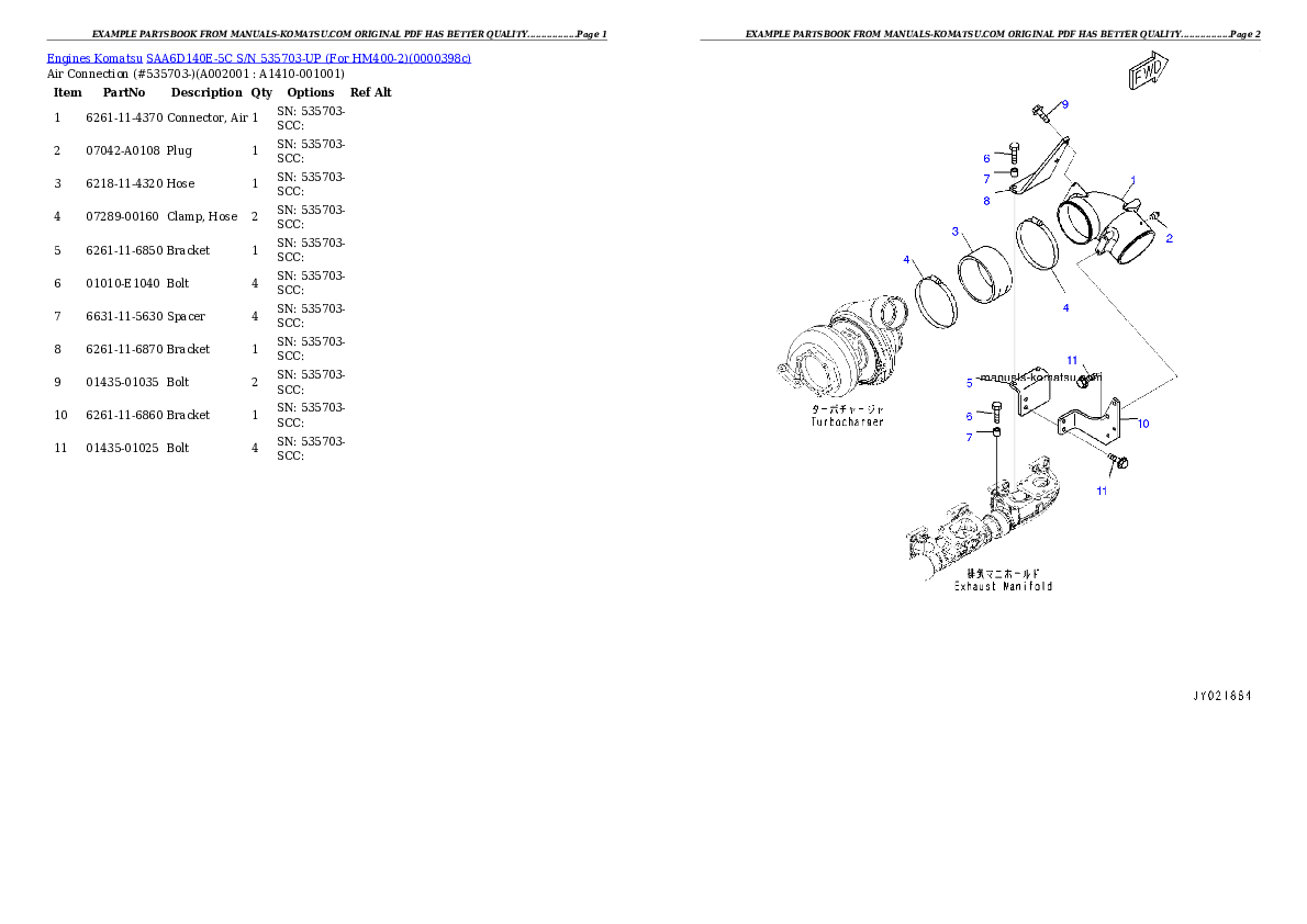 SAA6D140E-5C S/N 535703-UP (For HM400-2) Partsbook